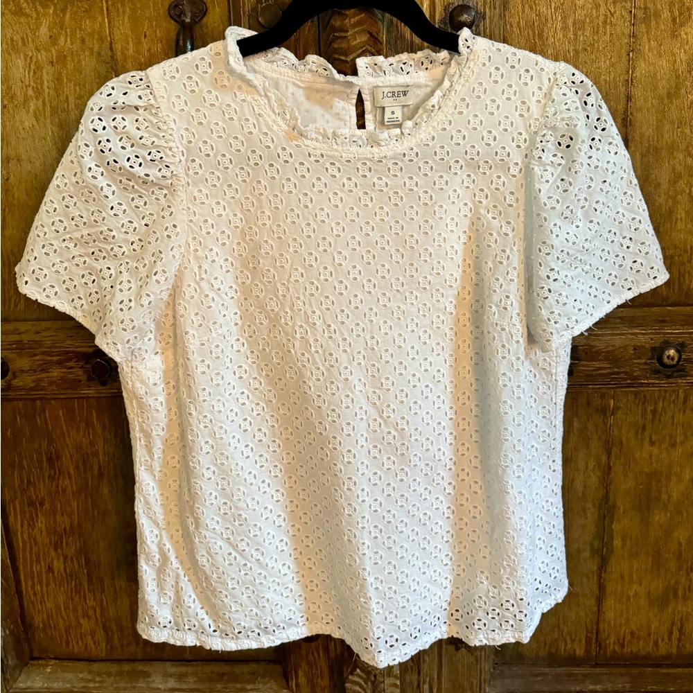J crew eyelet white top